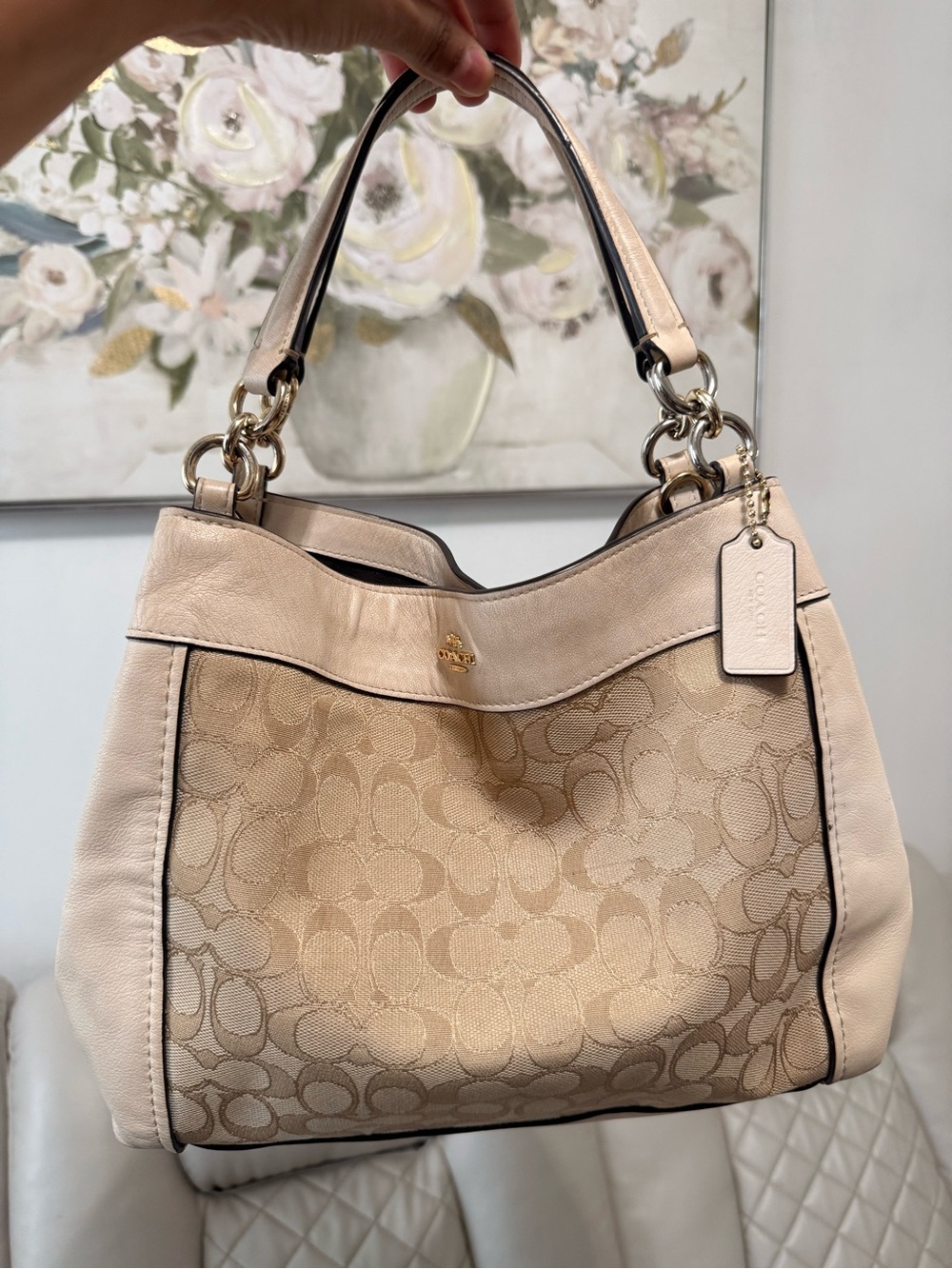 Coach Cream Signature Canvas Shoulder Bag
